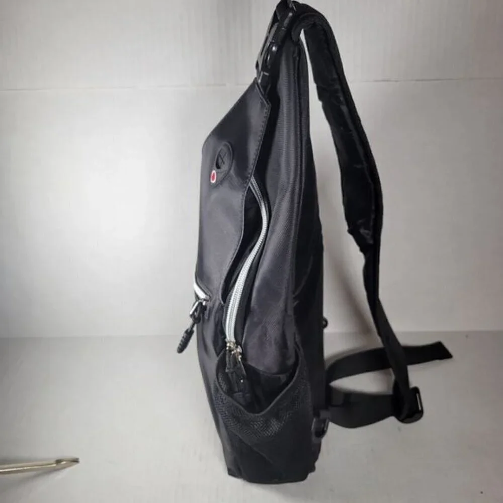 Mosiso Black Hiking Daypack Outdoor Crossbody Athleisure Canvas Sling Backpack